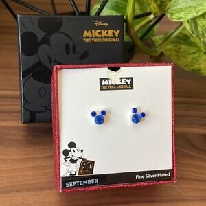 Disney Mickey Mouse 90th Anniversary Fine Silver Plated Sapphire Earrings Studs